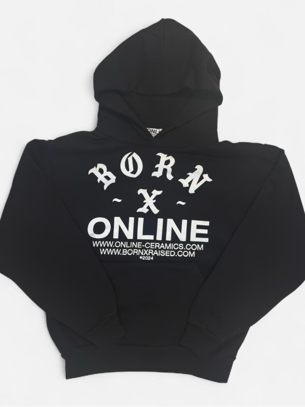 Born X Raised + Online Ceramics Black Logo Hoodie.